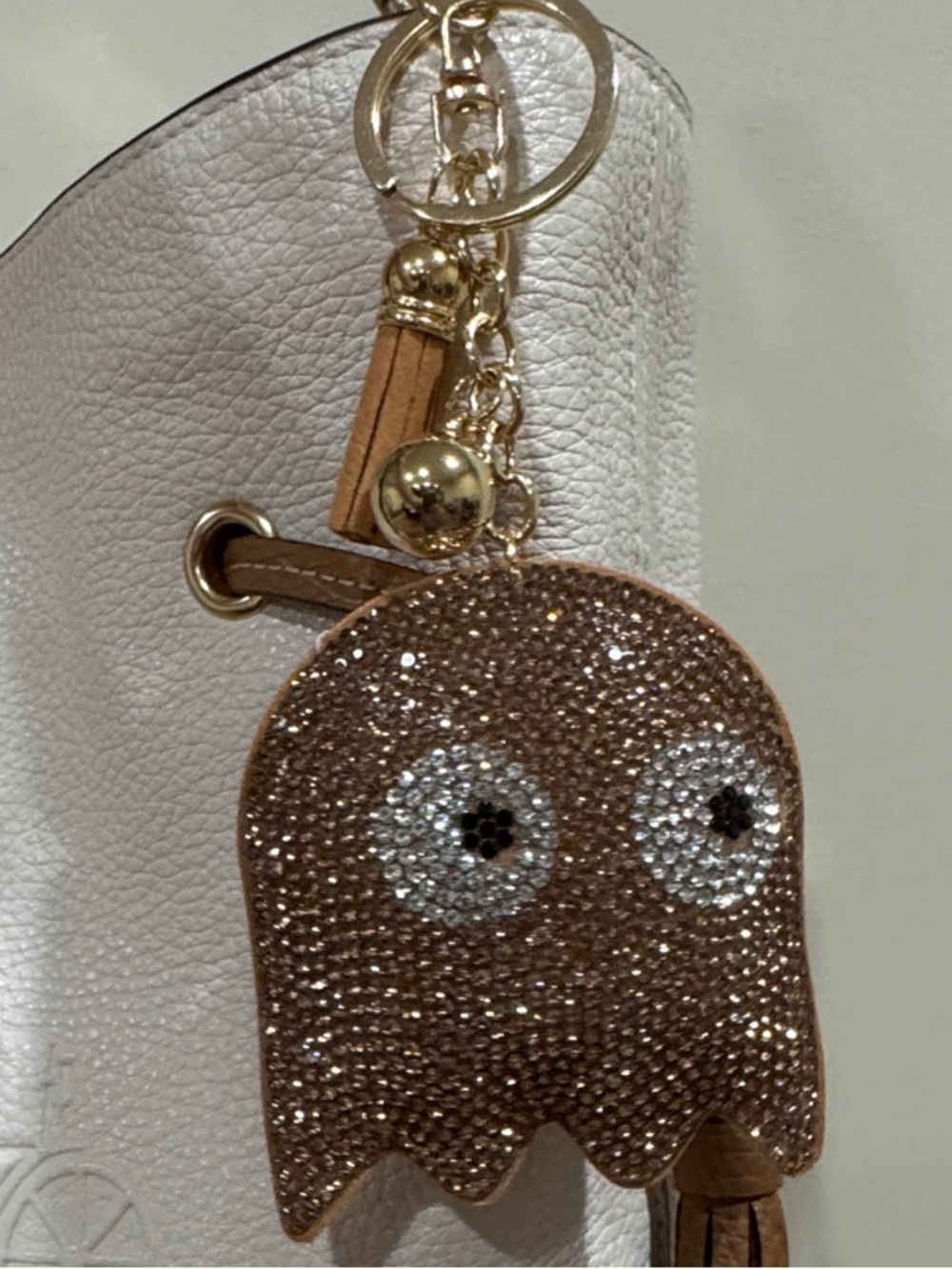 Crystal Ghost Charm Keychain in Brown with Gold Accents